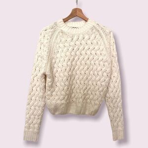 KENDALL + Kylie Cropped Chunky Knit Sweater Off White Crewneck